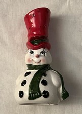 Vtg LEFTON CERAMIC Christmas SNOWMAN Toothpick Holder FIGURINE Hors d' Oeuve picture