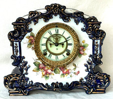 Ansonia Record cobalt porcelain open escapement clock @ 1895 Original Great picture