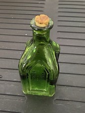 Vintage Chief Wahoo Electric Tonic Green Glass Mini Bottle 3” Taiwan Cork picture