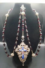 Top Rare Antique Bavarian  Beautiful Filigree Cross  - Garnet Beads - Rosary picture