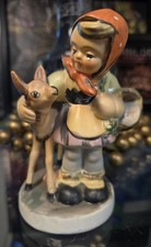 Vintage Friedel Bavaria West Germany Porcelain Girl with Basket & Deer Figurine picture