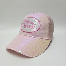 Disney Parks Hat Youth Girls Pink Sequin Nothing Can Stop A Princess Trucker Cap picture