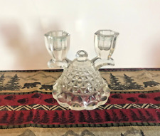 Vintage Single Clear Glass Double Stick Candle Holder Molded Glass picture