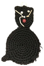 Vintage 1980s Handmade Black Cat Halloween Crocheted Trivet Potholder picture