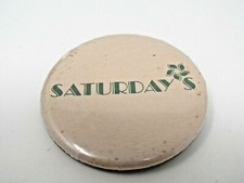 Vintage Saturday's Restaurant Pinback Button 1970s 80s Green Logo Clover Promo picture