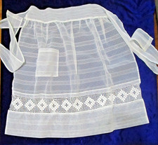 Vtg Sheer HOSTESS Half APRON Organza, 3” HAND CROCHET BAND 1950s  picture