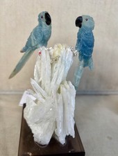 Blue Calcite Macaw Couple on Albite Crystal 5 1/2