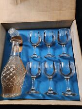 Vintage Cronzini Crystal Decanter Set 6 Wine Glasses Original Box picture