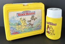 Vintage Lunch Box Teddy Ruxpin Yellow Plastic With Thermos 1986 picture