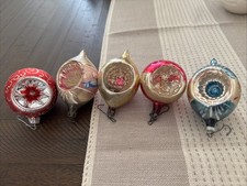 Lot of 5 Vintage Indent Reflector Glass Ornaments 1 Shiny Brite And Other Makers picture