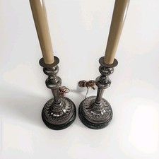 Pair Vintage Sarreid DiErras Metal Candlestick Heavy Gothic Style Marble Base picture