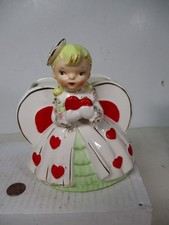 Vintage NEIDCO Valentine's Day Ceramic Girl Heart w Spaghetti Trim Dress picture