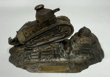 WWI French Trench Art Inkwell Renault FT17 Tank Helmet Souvenir de Verdun B31 picture