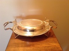 I F S Italy vintage silverplate handled holder with divided Glasbake Casserole picture