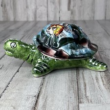 Turtle Tortoise Covered Dish Ceramic Lid Hand Painted Bowl Trinket Box picture