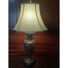 Vintage Bombay Co. Italian Rococo Gilded Porcelain Urn Table Lamp w/ Shade picture