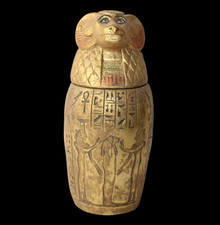 UNIQUE PHAROH ANCIENT EGYPTIAN BABOON Canopic Jar With Isis and Key Life Symbole picture