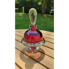 Vintage Norman Thomas Signed Studio Art Glass Perfume Bottle Red Cranberry 6in picture