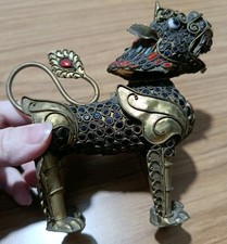 Vintage Tibetan Chinese Brass Pixiu Foo Dog Figurine  picture