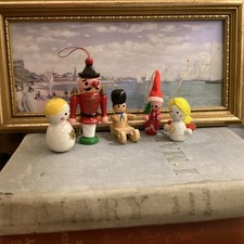 Vintage Wooden Christmas Ornaments Made in Taiwan Set of 5 Miniatures picture
