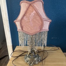 Victorian Style Pink Tulle & Damask Beaded Fringe Accent Table Lamp. L&L WMC picture