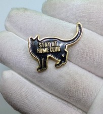 Stay At Home Club Black Cat Silhouette Gold Tone Novelty Enamel Lapel Pin picture
