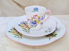 Vintage Shelley Dainty Wild Flowers Demi Trio Cup Saucer Dessert Plate Floral picture