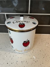 RARE Vintage Georges Briard Merry Christmas Enamel Canister Cookie Jar 7.5” MCM picture