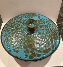 VTG Hanova Of Pasadena MCM Turq Green Lava Enamel Lidded Brutalist Bowl 11” BIG picture