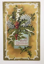 A Merry Christmas Antique Embossed PC Winter Floral & Leaf Spread picture