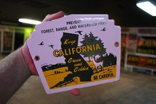 KEEP CALIFORNIA GREEN PORCELAIN METAL PLATE TOPPER SIGN FOREST SMOKIE BEAR DEER picture