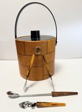 Vintage Irvinware Mid Century Modern Ice Bucket With Bakelite Bar Utensils MCM picture