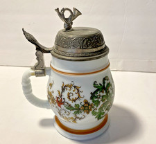Vtg BMF MILK GLASS BIERSEIDEL Stein W/MUSIC BOX LID W. GERMANY Coat of Arms picture