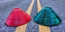 Antique - Vintage Holophane Glass Ribbed Christmas Store Display Lamp Shades picture
