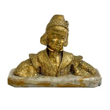 Rene Paul Marquet French Gilt Bronze Bust of a Jester Onyx Base Signed picture