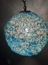 Vtg 50s MCM Mid Century Modern Lucite Spun Spaghetti Hanging Orb Swag Lamp Light picture