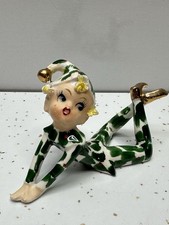 Vintage Lefton Japan Holly Elf Pixie Girl Green Figurine Spaghetti Hair picture