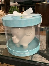 Pearhead Elephant Bank, WHITE W/Gray Dots, Ceramic, 8