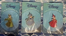 Artland Disney Sleeping Beauty Fairies Fine Art Glitter Collectible 3 Pin Set LE picture