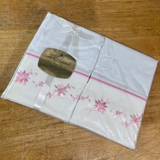 Lady Pepperell Pillowcase Set Vtg White Pink Floral Embroidered Cotton Percale picture