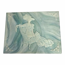 Vintage Incolay Stone Blue and White Relief Jewelry Box with Victorian Lady picture