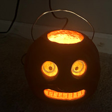 Seasons Gone By, Inc. Prim Lighted Pumpkin Pail Jack-O-Lantern Halloween 2000s picture
