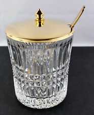Fostoria ASPEN Clear Crystal 1 Condiment Jar WIth Gold Lid & Spoon NEW OLD STOCK picture