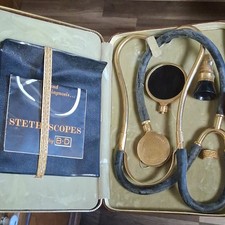 Becton Dickinson B-D Fleischer Stethoscope Gold+Case Medical Vintage and manual  picture