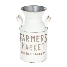 Mainstays Farmers Market Metal Milk Jug Décor with Handles, White, 10.4