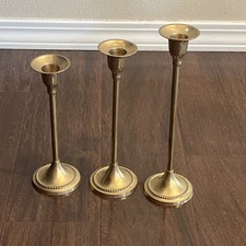 3 Vtg Solid Brass Taper Candle Candlesticks Holders Graduated 7-9