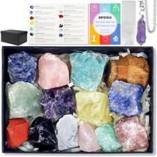 17Pcs Crystals and Healing Stones Crystal Gifts Set Raw Chakra Stones Colored... picture