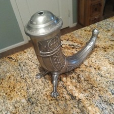 Vintage Aksel Holmsen Pewter Viking Drinking Horn with Lid Made in Norway picture