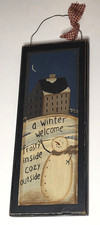 Hand Painted Wooden Snowman Winter Frosty Welcome Sign 11”x4” Country Vtg Shabby picture