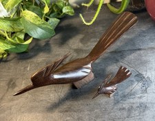 Vintage 1970s Ironwood Roadrunner Figurine Set of 2 - MCM Southwest Folk Art Lot picture